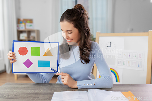 Image of teacher showing shapes in online class at home