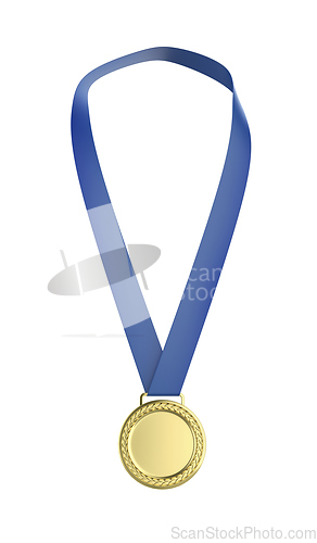 Image of Gold medal with blue ribbon