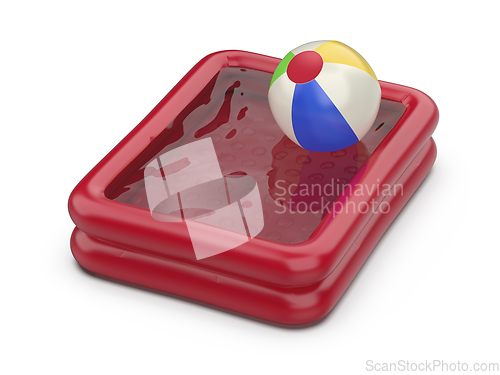 Image of Red childrens pool and beach ball
