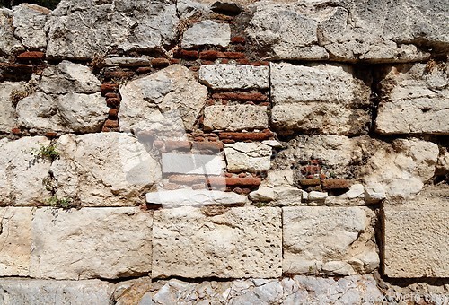 Image of Texture of ancient stone wall at Acropolis, Athens, Greece