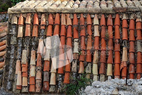 Image of Texture of old red and white roof tiles