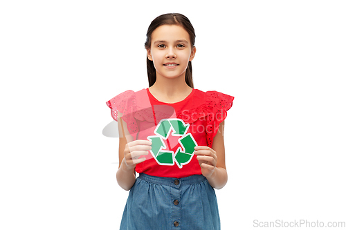 Image of smiling girl holding green recycling sign
