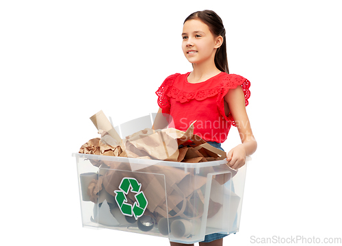 Image of smiling girl sorting paper waste