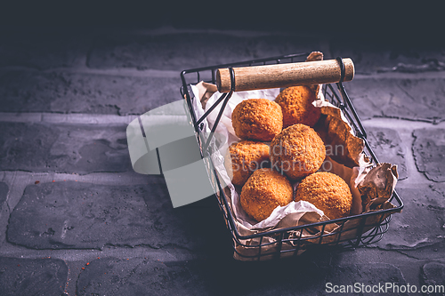 Image of Homemade Arancini -  deep fried rice balls stuffed with Mozzarella cheese