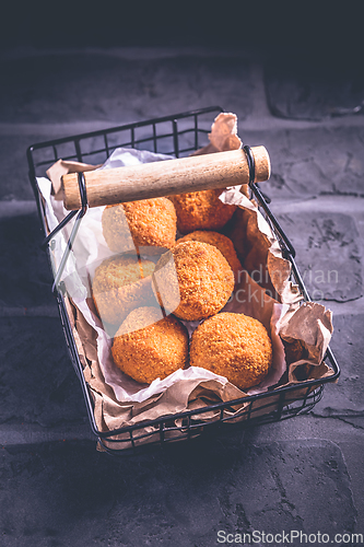 Image of Homemade Arancini -  deep fried rice balls stuffed with Mozzarel