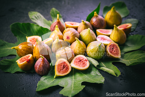 Image of Harvesting - tasty organic figs on black background