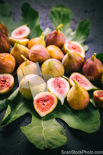 Image of Harvesting - tasty organic figs on black background