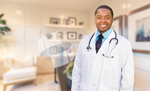 Image of Young African American Doctor or Nurse Standing in His Office