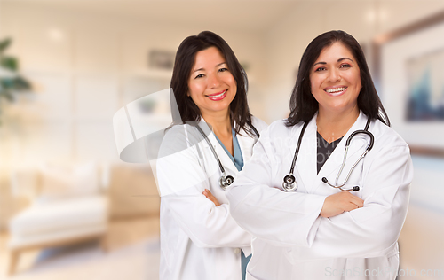 Image of Female Hispanic Doctors or Nurses Standing in an Office