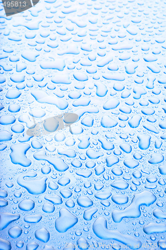 Image of water droplets blue background