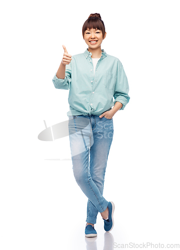 Image of happy asian woman over white background