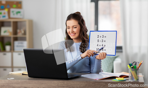 Image of math teacher having online class at home