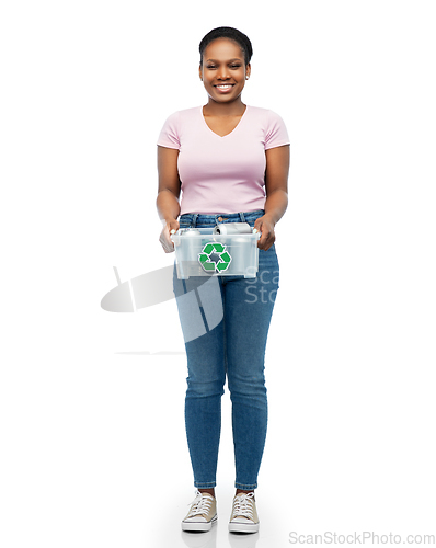 Image of african american woman sorting metallic waste