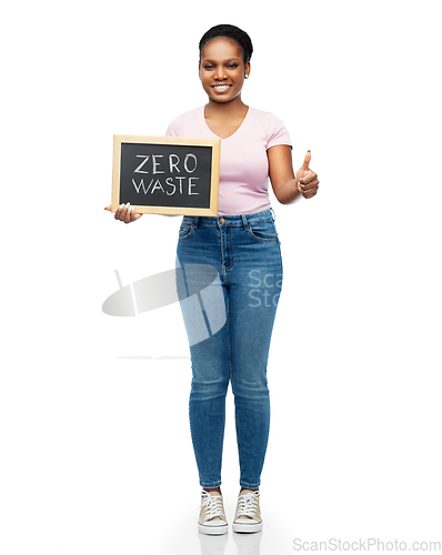 Image of african woman with zero waste words on chalkboard