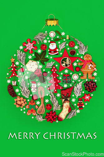 Image of Merry Christmas Tree Bauble Decoration Concept