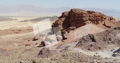 Image of Scenic orange rocks in stone desert near Eilat, Israel