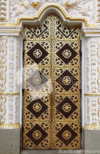 Image of Ornamented gilded door of the Dormition cathedral of Kyiv Pechersk Lavra (Kiev Monastery of the Caves) in Kiyv, Ukraine