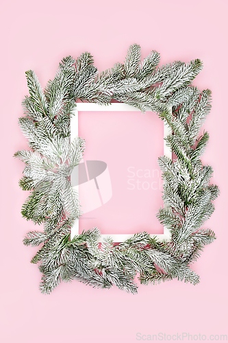 Image of Christmas Winter New Year Snow Fir Pink Background 