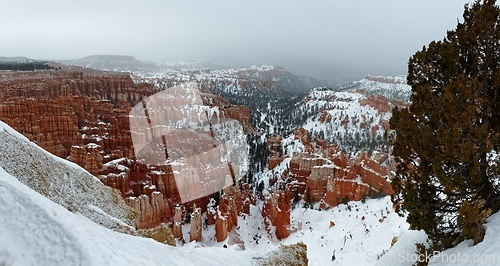 Image of Panorama of Bryce Canyon on cloudy winter day