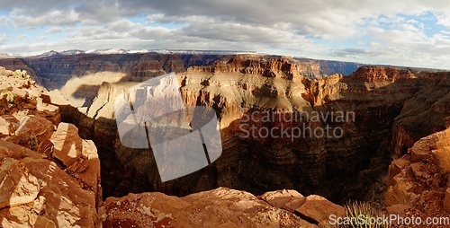 Image of Grand Canyon in Arizona, USA, seen from the Skywalk, on cloudy winter day