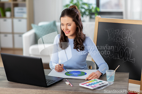 Image of teacher drawing picture in online class of arts