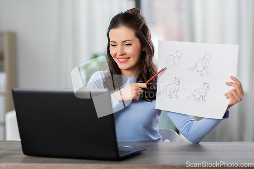 Image of teacher with tutorial having online class of arts