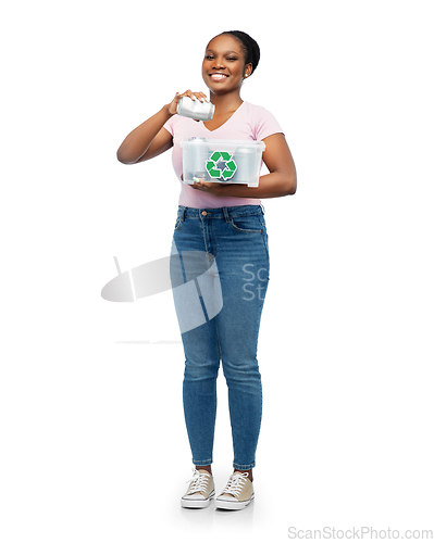 Image of african american woman sorting metallic waste