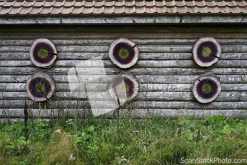 Image of wooden round targets for archery