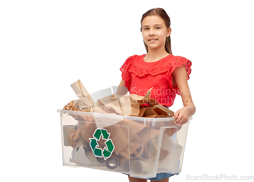 Image of smiling girl sorting paper waste