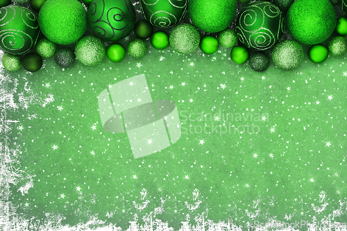 Image of Christmas Green Sparkling Tree Baubles Background