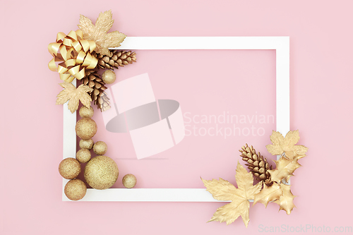 Image of Festive Christmas Background Border with Gold Decorations