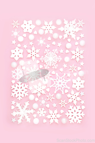 Image of Christmas Snowflake Star and Heart Decorations Festive Backgroun