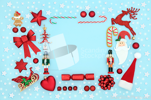 Image of Christmas Festive Background with Stars and Tree Deciorations