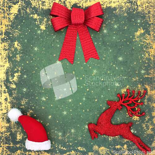 Image of Festive Christmas Background with Tree Decorations on Grunge Gre