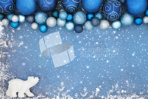 Image of Christmas North Pole Background Concept with Polar Bear and Blue