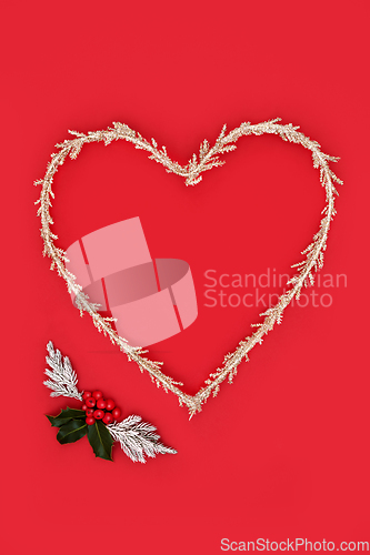 Image of Christmas Heart Shape Wreath with Holly and Fir