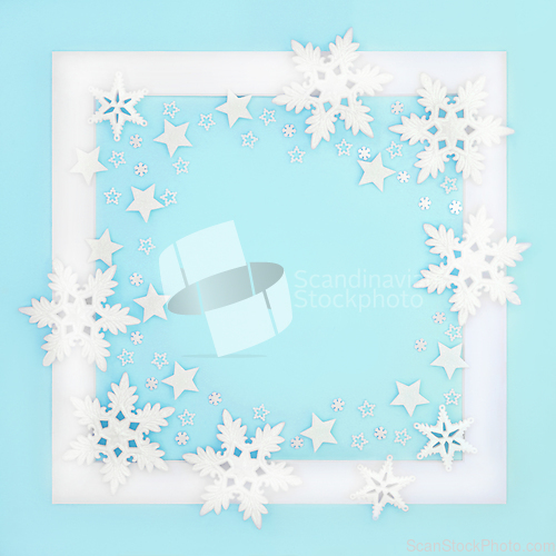 Image of Christmas Snowflake and Star Festive Background Border