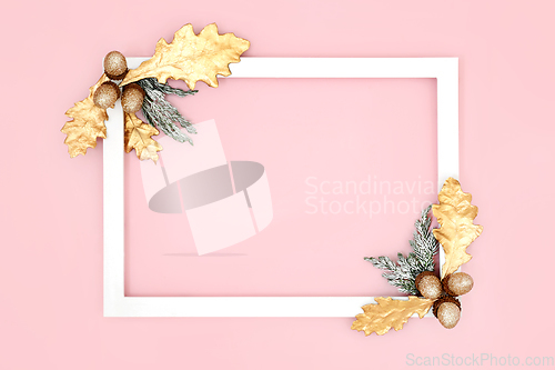 Image of Winter Christmas New Year Pink Background Frame  