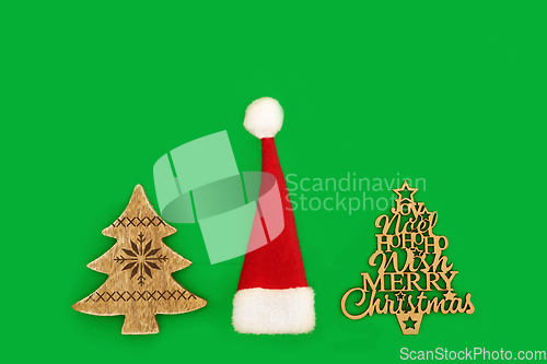 Image of Retro  Rustic Christmas Tree Decorations and Santa Hat 