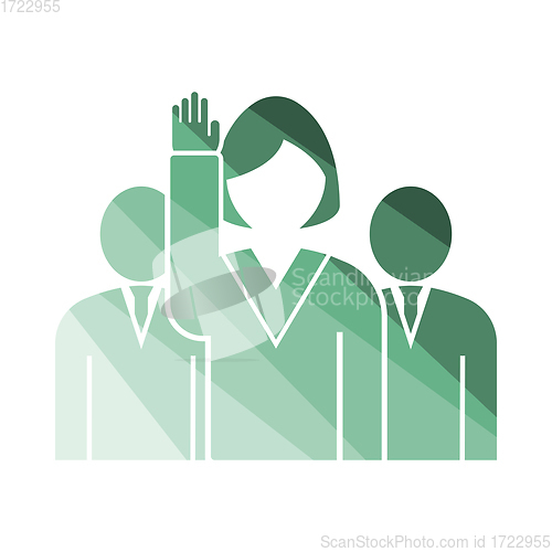 Image of Voting Lady With Men Behind Icon