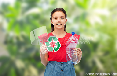 Image of girl with green recycling sign and plastic bottle