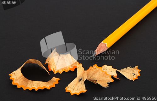 Image of Sharpened pencil and wooden shavings