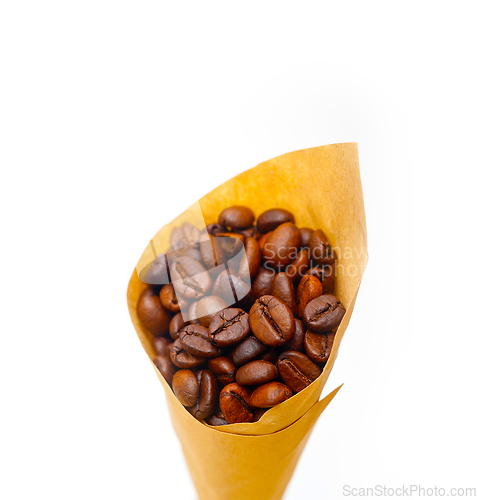 Image of espresso coffee beans on a paper cone