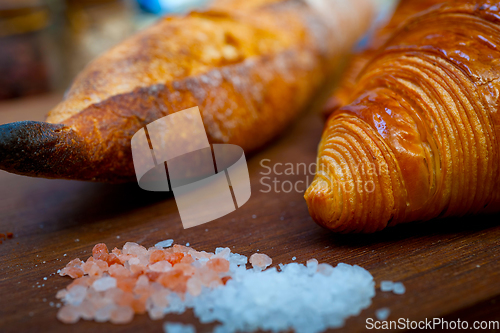 Image of French fresh croissants and artisan baguette tradition