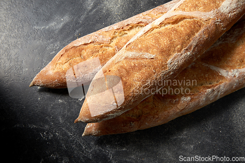Image of close up of baguette bread on table