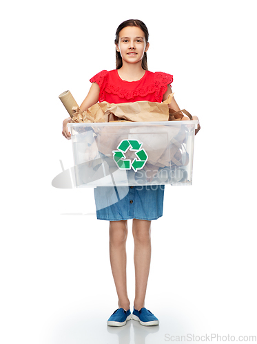 Image of smiling girl sorting paper waste