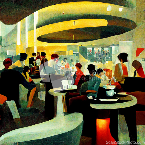 Image of People meeting in cafe, drinking beer in pub, sitting at table o