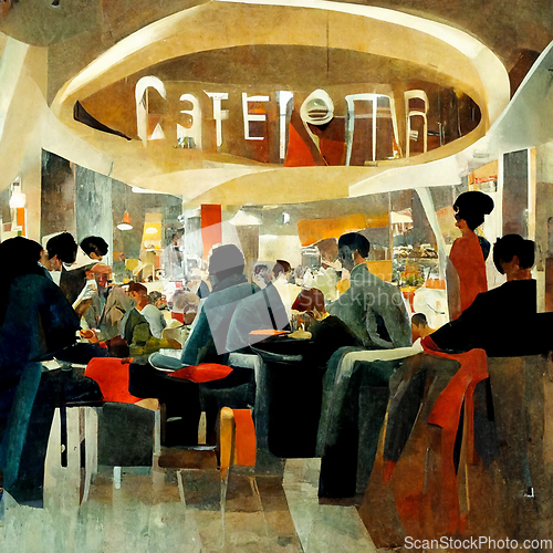 Image of People meeting in cafe, drinking beer in pub, sitting at table o