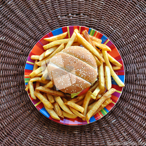 Image of cheeseburger and french fries