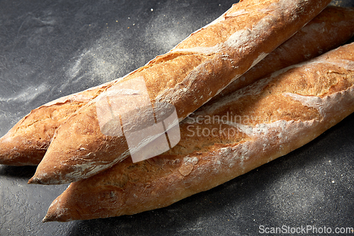 Image of close up of baguette bread on table